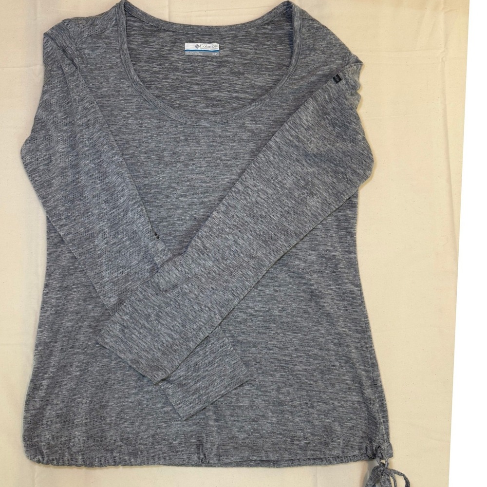 Columbia Womens Grey Space Dye Long Sleeve Scoop Neck Cinch Hem Top Size S